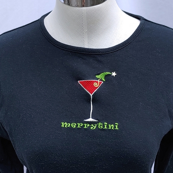 Ladies embroidered Merrytini Christmas t-shirt, Mac & Belle sz M, black - Picture 3 of 8